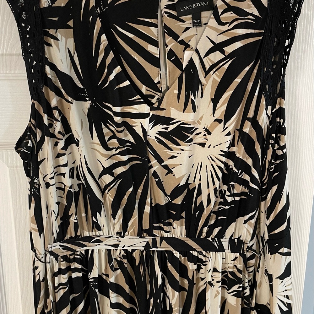 Lane Bryant Black and Tan Leaf Print Dress